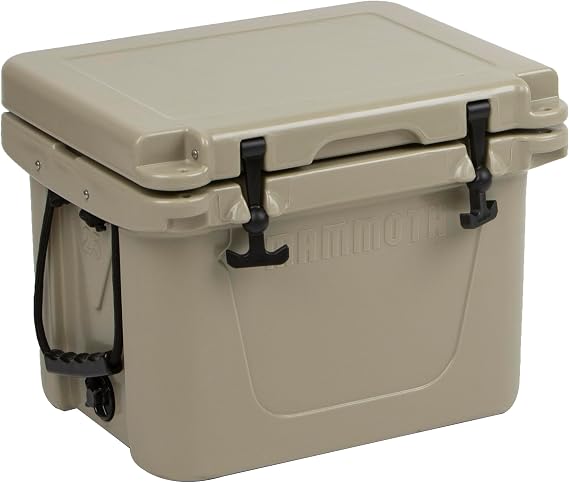 Mammoth Ranger 25 Cooler, Insulated Hard Ice Chest with 25 Quart Capacity, Holds 30 Cans, Great for Boat, Camping, Tan