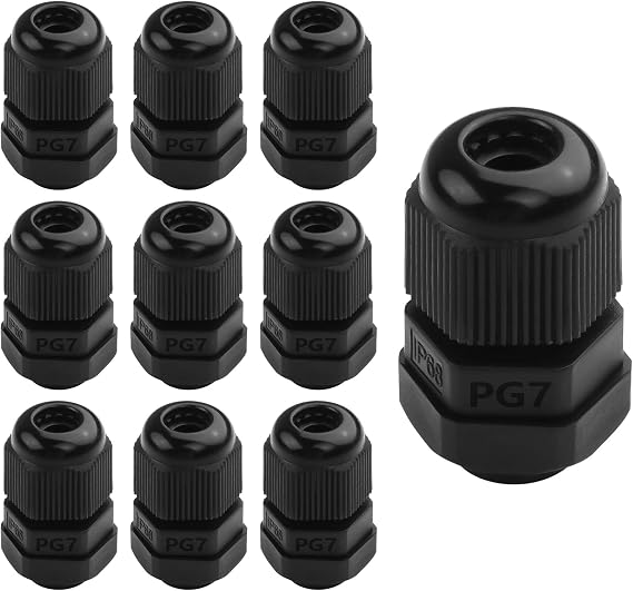 GINTOOYUN 10Pcs PG7 Cable Gland, Plastic Waterproof Adjustable 3-3.5mm IP68 Cable Gland Joint, Wire Protector with Rubber Gaskets (PG7)