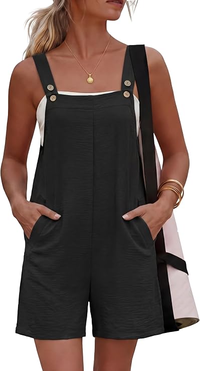 Lepunuo Rompers for Women Summer Boho Loose Fit Sleeveless Short Jumpsuits Overalls Vacation Outfits