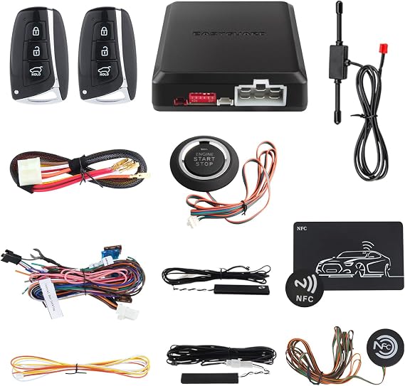 Easyguard EC002-HY rolling code PKE car alarm system with Passive keyless entry remote engine start push start NFC entry