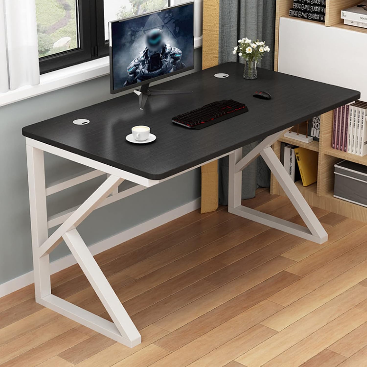 Modern Simple Style Computer Desk, Large Office Desk Study Writing Desk Workstation for Home Office with Sturdy Metal Frame31.5-Inch, Black  White
