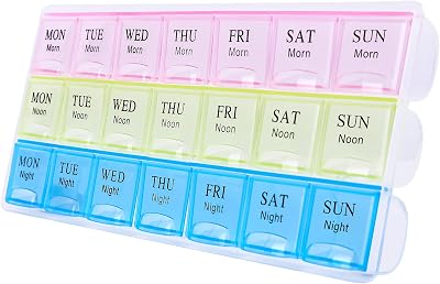 Large Weekly Pill Organizer 3 Times A Day, Moisture-Proof 7 Day Pill Box, Travel Pill Cases Portable for Pills Vitamin Fish Oil Supplements