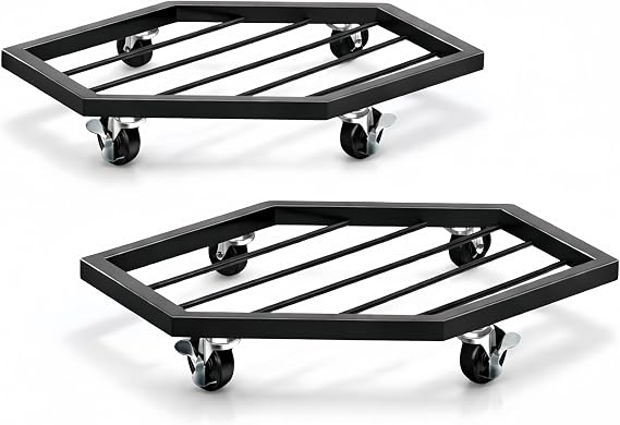 CADUKE 2 Pack Plant Caddy with Wheels, 12.6" Heavy Duty Rolling Plant Stand for Indoor Outdoor Large Planters, Metal Plant Dolly with 360Lockable Wheels for Balcony, Porch, Deck