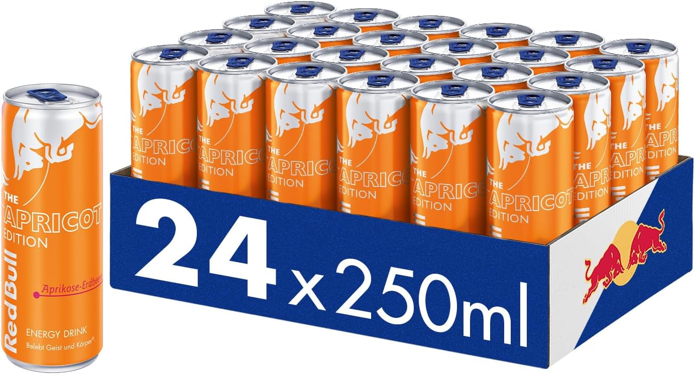 Red Bull Energy Drink Apricot Edition - 24 Pallet Tins - Drinks with Apricot Strawberry Flavour, Disposable (24 x 250 ml)