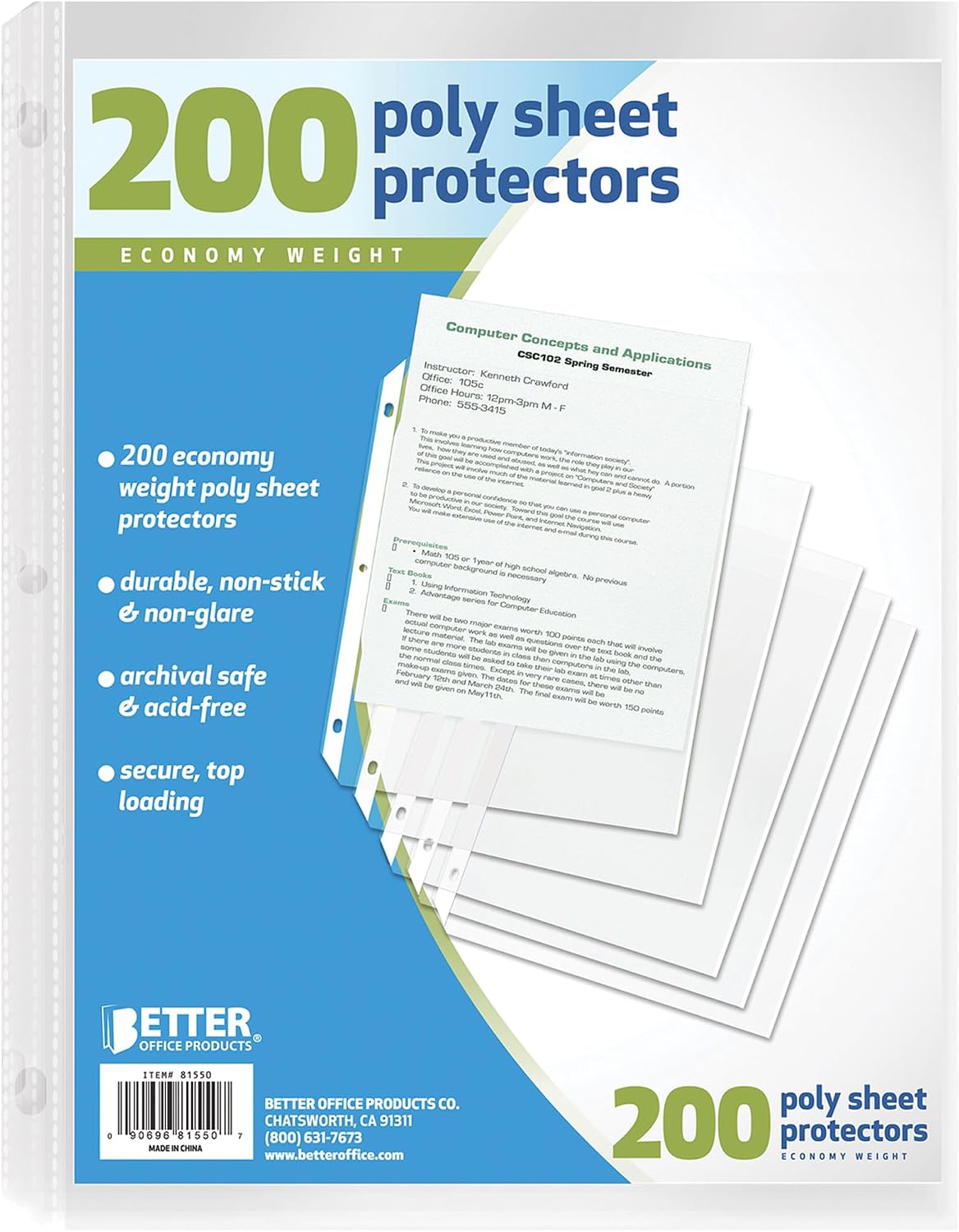 Better Office Products 200 Sheet Protectors