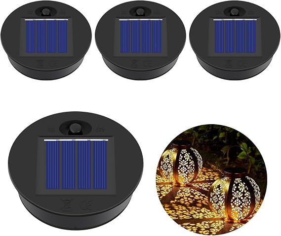 Solar Lights Replacement Top LED Solar Panel, 4 PCS Lantern Lid Lights Bulb Replacement Part, Waterproof Bulb Replacement for Garden Patio Table Decor, 7CM/2.76 inch [Energy Class G]