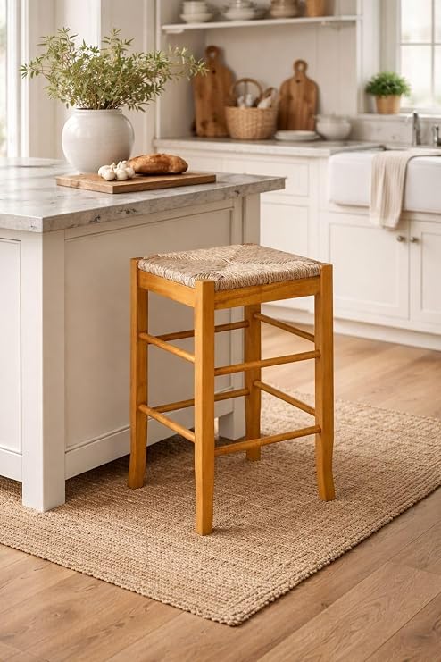 Boraam Square Rush Backless Counter Height Kitchen Bar Stool - Oak Finish