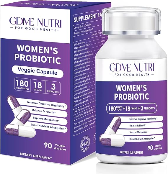 Probiotics 180 Billion CFU 18 Strains Contains Organic Prebiotic Cranberry Probiotic Supplement Digestion Immunity for Women's Health,Non Soy Gluten Dairy Free 90 Vegetarian Capsules