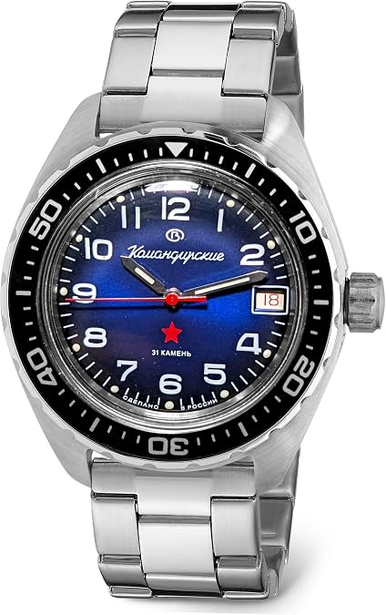 VOSTOK Komandirskie 02034 Automatic Watch | Luminous Hands | 200M Water Resistance | Steel Bracelet