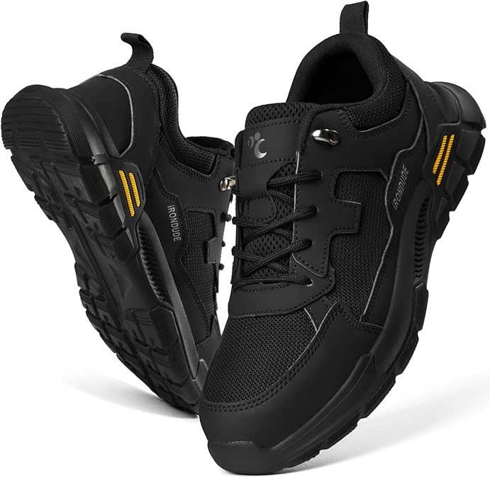 Composite Toe Shoes for Men Black Steel Toe Shoes Comfortable Non Slip Work Shoes for Protection Against Accidents or Injury Breathable Lightweight Construction Safety Sneakers Puncture Proof