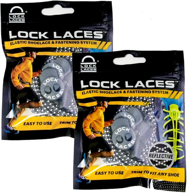 Lock Laces Reflective Elastic No Tie Shoelaces, 2-Pack
