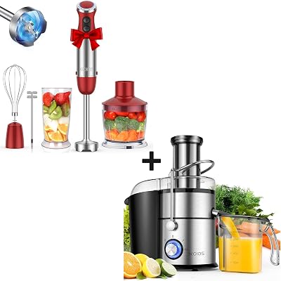 5-in-1 Hand Immersion Blender, 1000W 12 Speed Handheld Blender  1300W KOIOS Centrifugal Juicer Machines, Juice Extractor with Extra Large 3inch Feed Chute