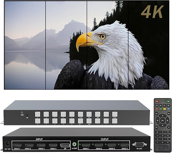 ICUIXIAN 1x3 Video Wall Controller Vertical 90°-180°-270° Rotation Video Wall Controller 3x1, 1x3, 2x2, 1x1, 2x1, 1x2 Vertical Mode Support 4K60Hz, Rs-232, 18Gbps, HDMI2.0, 24-Bit video wall processor