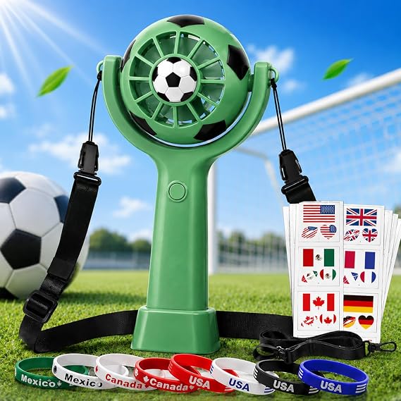 Handheld Fan Kit with Soccer Stickers & Wristbands, Portable Summer Fan
