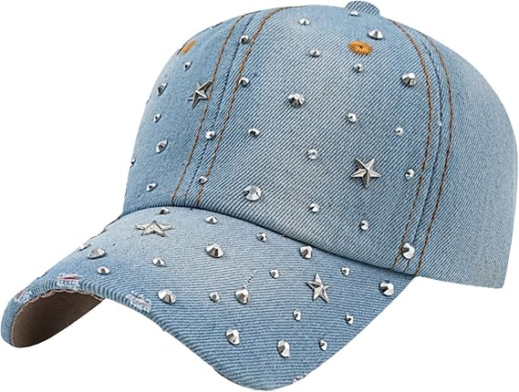 Betadog Women Vintage Cotton Washed Baseball Caps Adjustable Baseball Hat Washed American Flag Baseball Cap (Light Blue, One Size)