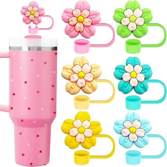 6PCS Flower Straw Covers Cap For Stanley Cup,Reusable Flower Stanley Cup Accessories For Party Gifts