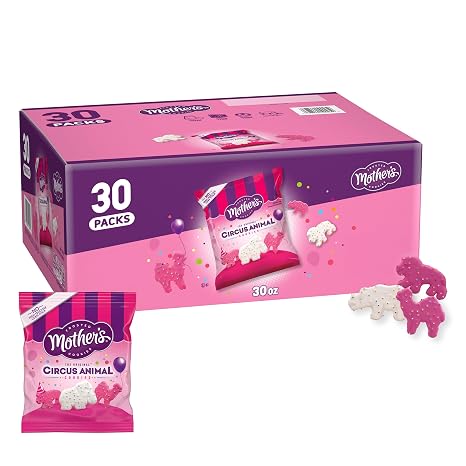 Mothers Original Circus Animal, Frosted Animal Cookies with Rainbow Sprinkles, 30 packs, 1 oz