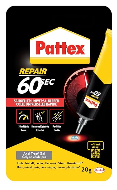 Pattex 60sec Universal Glue Tube 20 g Multi-Purpose Glue for Home Repairs Fast Bonding in Just 60 Seconds Strong Glue for Many Materials