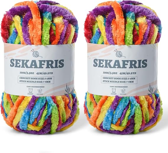 Chenille Velvet Soft Yarn Rainbow 2 Pack