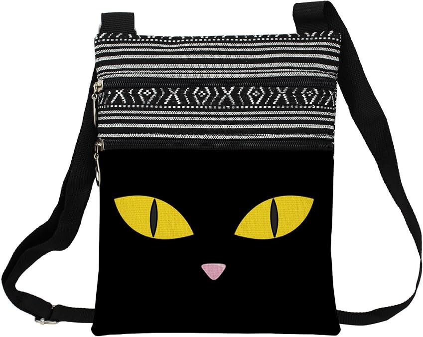 Black Cat Crossbody Bag Cute Black Kitten Present for Cat Lovers Women