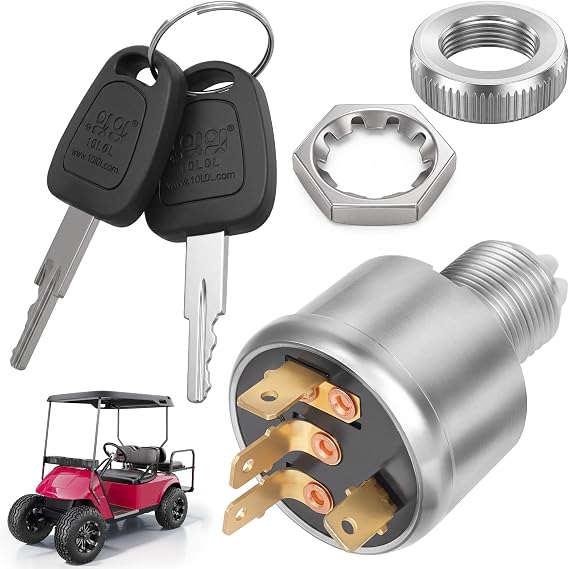 10L0L Golf Cart Ignition Switch for EZGO 1981-Up with 2 Standard Keys
