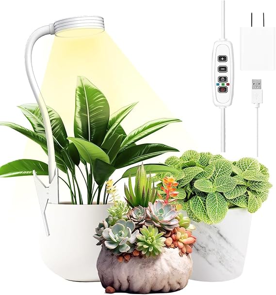 IMVSINCERE Small Grow Lights for Indoor Plants, Pot Clip On LED Plant Lights for Indoor Growing,Full Spectrum,360 Gooseneck Plant Lights for Succulents, 3/9/12H Timer, 10 Brightness, Includes 5V UL