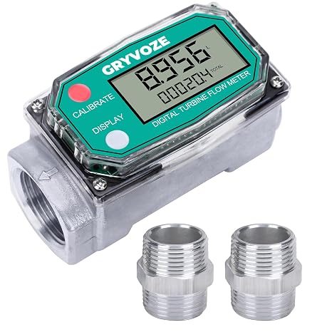 1 Inch Digital Turbine Fuel Flow Meter, 2.6-26 GPM Inline NPT Thread Flowmeter with 1 Inch NPT Male for Water, Diesel, Gas Oil, Gasoline, and Other Liquids - Supports Gallon, QTS, PTS, L, m3