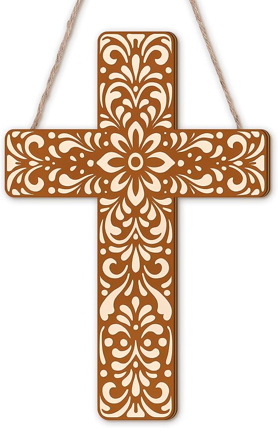 Maitys Floral Wooden Crosses for Wall, Beige Talavera Tile