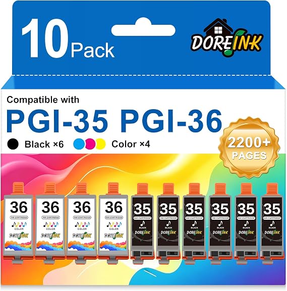 10 Pack PGI-35 CLI-36 Ink Replacements for Canon TR150 iP110 iP100
