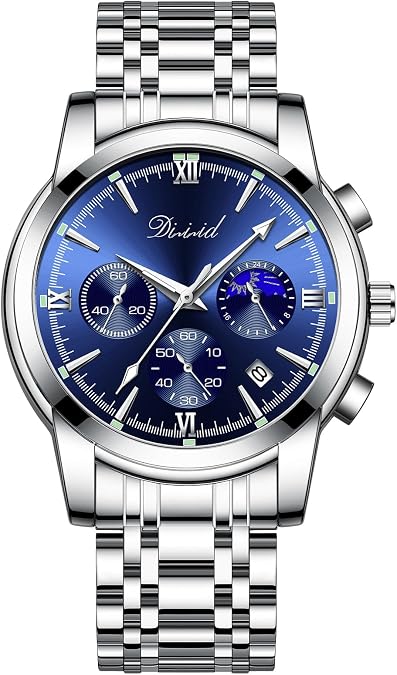 Watches for Men, Business Mens Watches Chronograph Stainless Steel Waterproof Luminous Date Quartz Wrist Watch (Blue)
