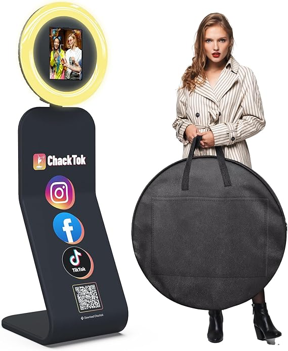 Portable Photo Booth Compatible with Ipad, PhotoBooth Machine Stand Shell with ChackTok App Control, RGB Ring Light, Lightweight Design for Parties/Wedding/Events, White