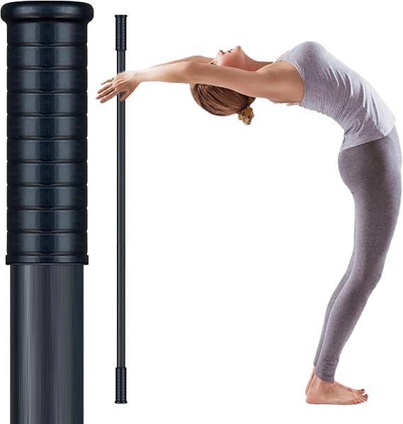 Yoga Stick with Soft Ends-Stretching Stick-Workout Stick Exercise Bar-Pilates Stick-Balance Fitness Stick-Yoga Dowel Rod Shoulder Movement- Physiotherapy Stick(Soft-Touch Matte Black 5ft)