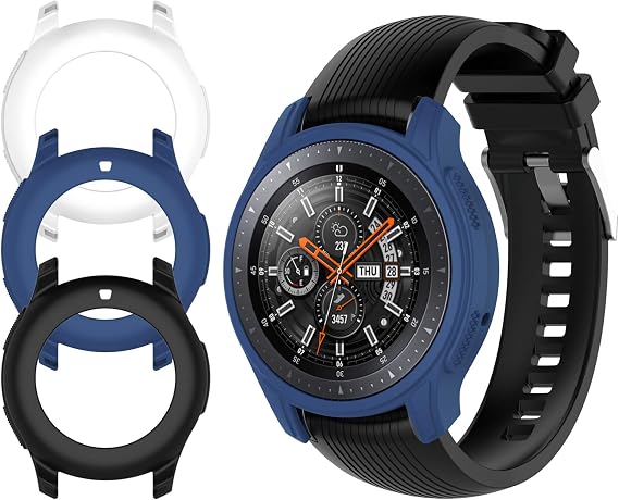 Case Fit Samsung Galaxy Watch (46mm) /Gear S3 Frontier Protector Case, 3Pcs Soft TPU Shock-Proof Protective Bumper Sleeve Cover Case for Galaxy Watch (46mm) /Gear S3 Frontier (Black Blue White)