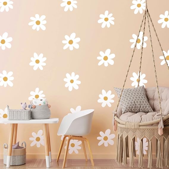 Bbto 6 Sheet Daisy Wall Decal Flower Removable, Simple Style, White