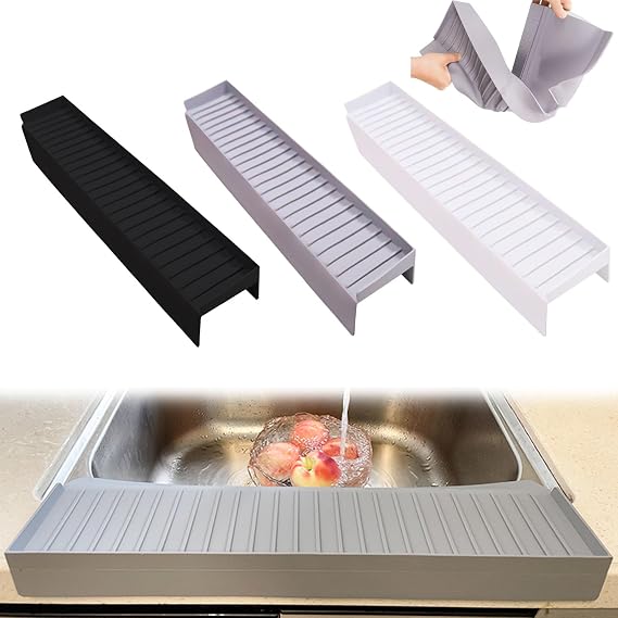 Silicone Sink Edge Protector & Splash Guards - 4 IN x 20 IN Countertop Protectors for Kitchen Sink Bathtub Sink, Upgrade 5 Sink Counter Protector Countertop Splash Guard (Grey)