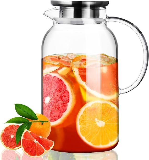 PARACITY Water Carafe 1.8 L Glass Carafe with Silicone Base and Lid