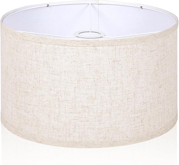 OUTON Beige Drum Lamp Shades for Floor Lamps, 13" Top x 13" Bottom x 10" High, Easy to Assemble, Replacement Linen Lampshades for Table Lamps & Bedside Lamps (1.65" Spider)