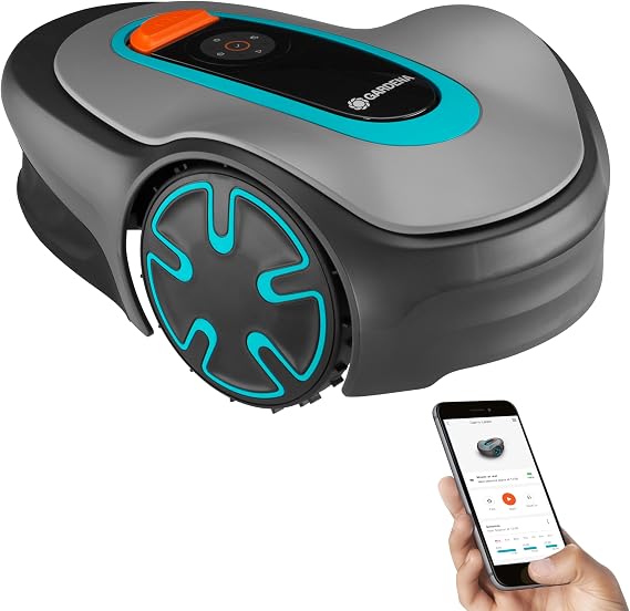 GARDENA 15201-20 SILENO Minimo - Automatic Robotic Lawn Mower with Bluetooth app, Boundary Wire - for lawns up to 2700 Sq Ft, Made in Europe, Grey