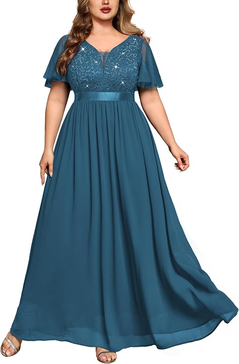 MISSMAY Plus Size Sequin Lace Formal Prom Dress