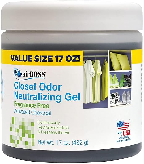 airBOSS Closet Odor Neutralizing Gel 17 Ounce(Single Pack), Odor Eliminator for Storage Closets and Small Spaces, Fights Mildew and Odors,Black, White,671.6T