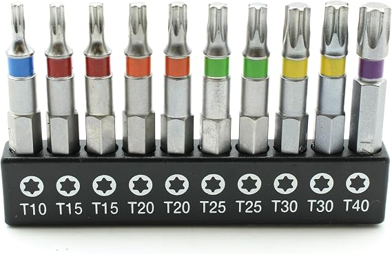 TEMO 10p Color Coded T10-T40 6 point Torx Star 2" L Screwdriver Insert Bit