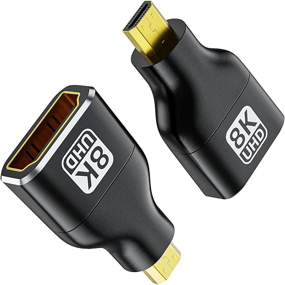 8K Bidirectional Micro HDMI to HDMI 2.1 Adapter 2 Pack, for Camera, Laptop | HDMI Female to Micro HDMI Male, HDCP 2.3, eARC, 48Gbps Bandwidth, Gold Plated Connector, 8K@60Hz, 4K@120Hz, HDR 3D