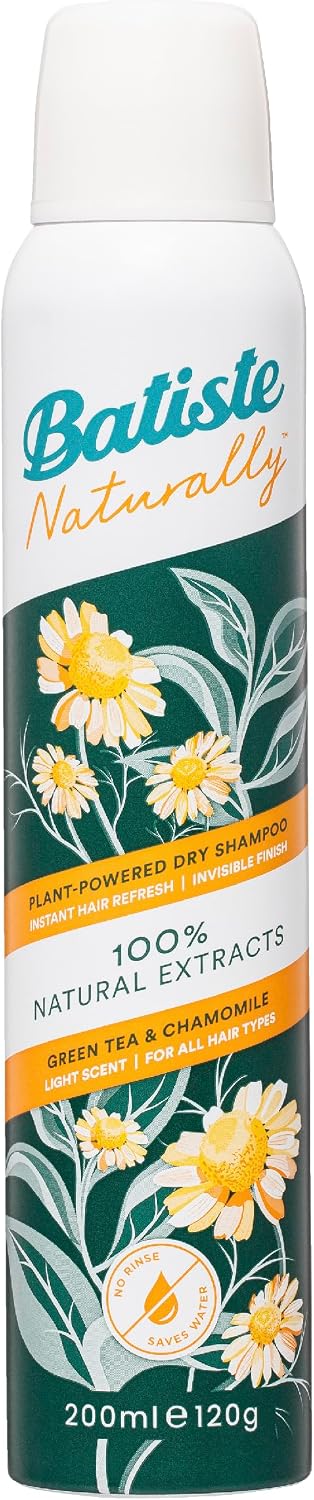 Batiste Naturally Green Tea & Chamomile 200ml, No Rinse Spray to Refresh Hair in Between Washes, with 100% Natural Extracts