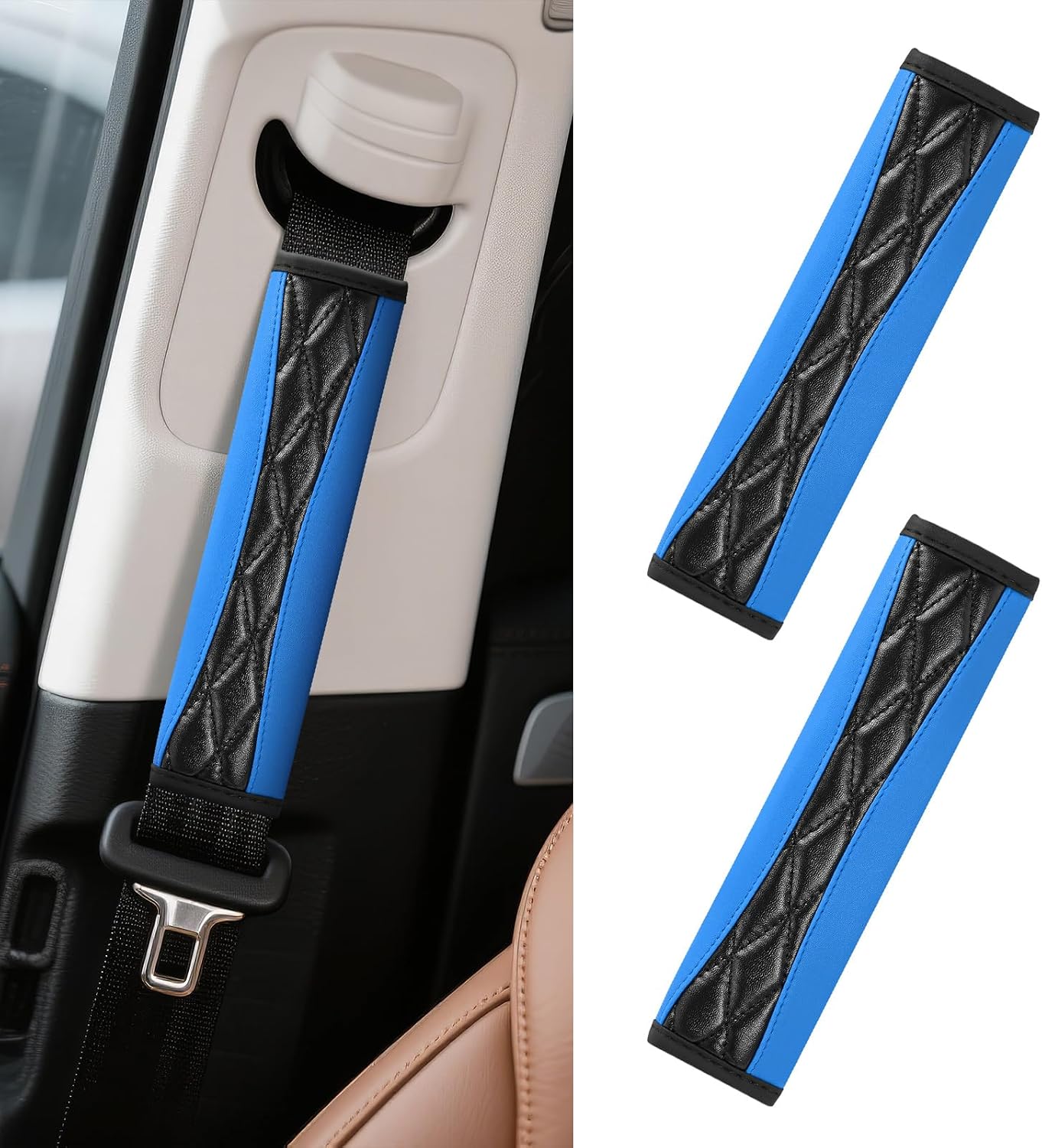 wuyaoyao 2PCS Car Seat Belt Cover Pad, Soft Leather Seatbelt Covers for Car, Seatbelt Protector for Shoulder & Neck, Universal Seat Belt Shoulder Strap Covers for Kids and Adults Blue