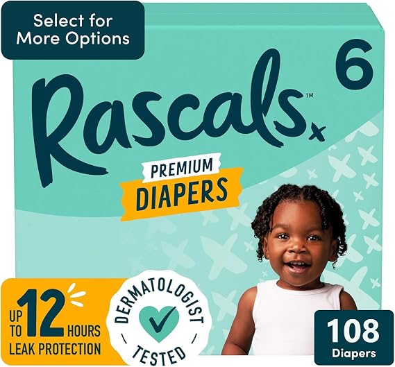 Rascal + Friends Premium Diapers, White Size, 6 (108),(Premium Quality)