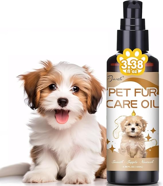 Pjordo Pet Fur Care Oil for Dogs & Cats, 3.38 FL OZ Natural Oils with Collagen for Detangles, Reduces Shedding, Shiny & Silky Coat, Leave-in Conditioner for Fur Daily Care