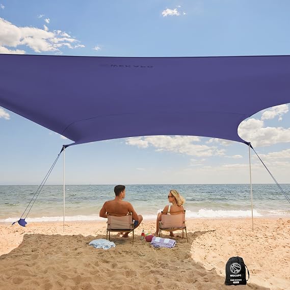 WEKAPO Beach Tent Sun Shelter - Easy Setup Beach Canopy with 4 Sturdy Poles