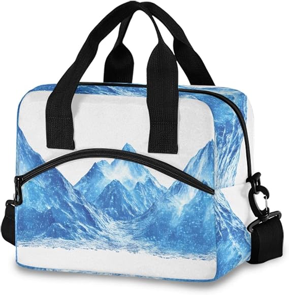Insulated Lunch Bags Mountain Ice Print 19 Cans Large Capacity Cooler Lunch Box with Adjustable Detachable Strap 11.47.19.5 in