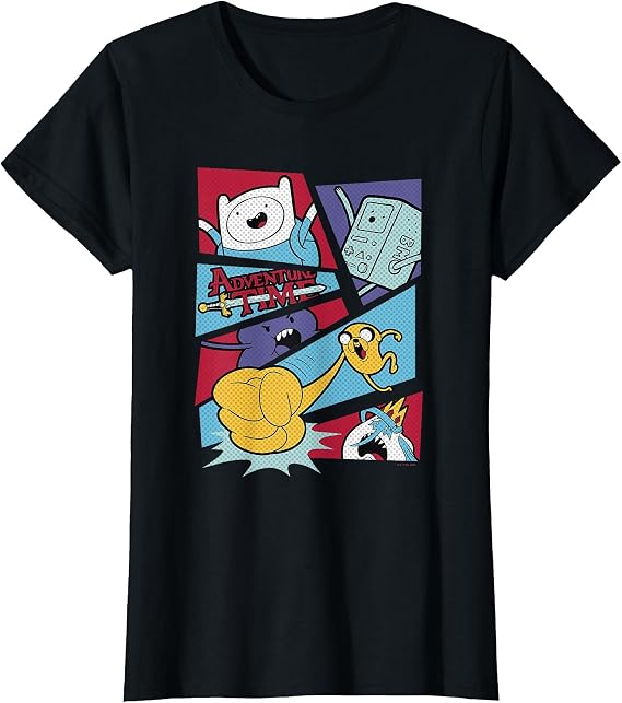 Adventure Time Group Shot Action Comic Panels T-Shirt