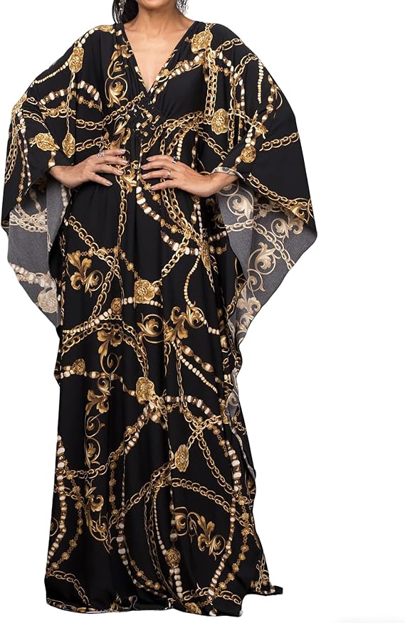 Bsubseach Women Ethnic Print Kaftan Beach Dress Plus Size Swimsuit Cover Up